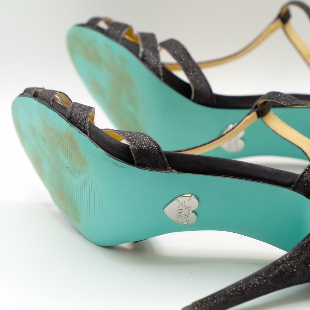 Betsey Johnson Glitter Black Heels size 8.5 Vintage Inspired 🙌🏻✨⏰💭🤝⌛️ - Picture 16 of 16